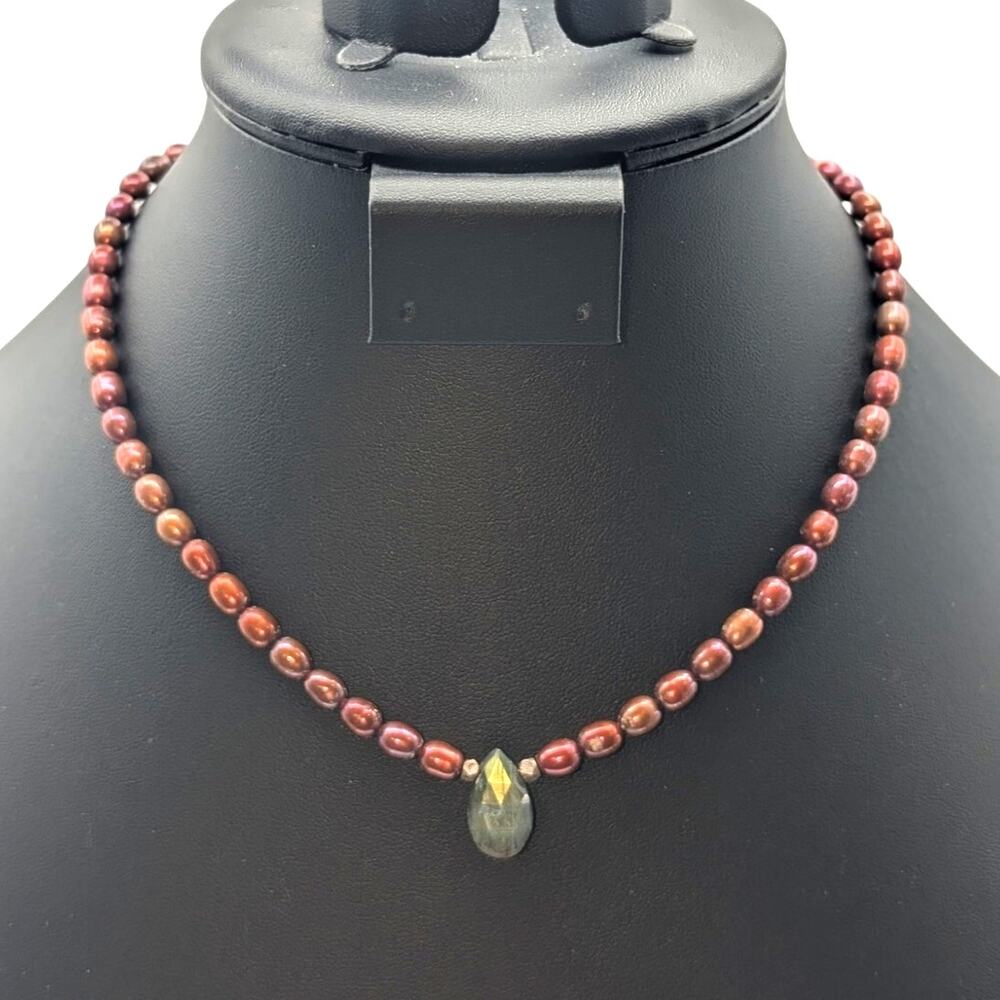 Copper Freshwater Pearl Labradorite Crystal Silver Toggle Clasp 16.25" Necklace